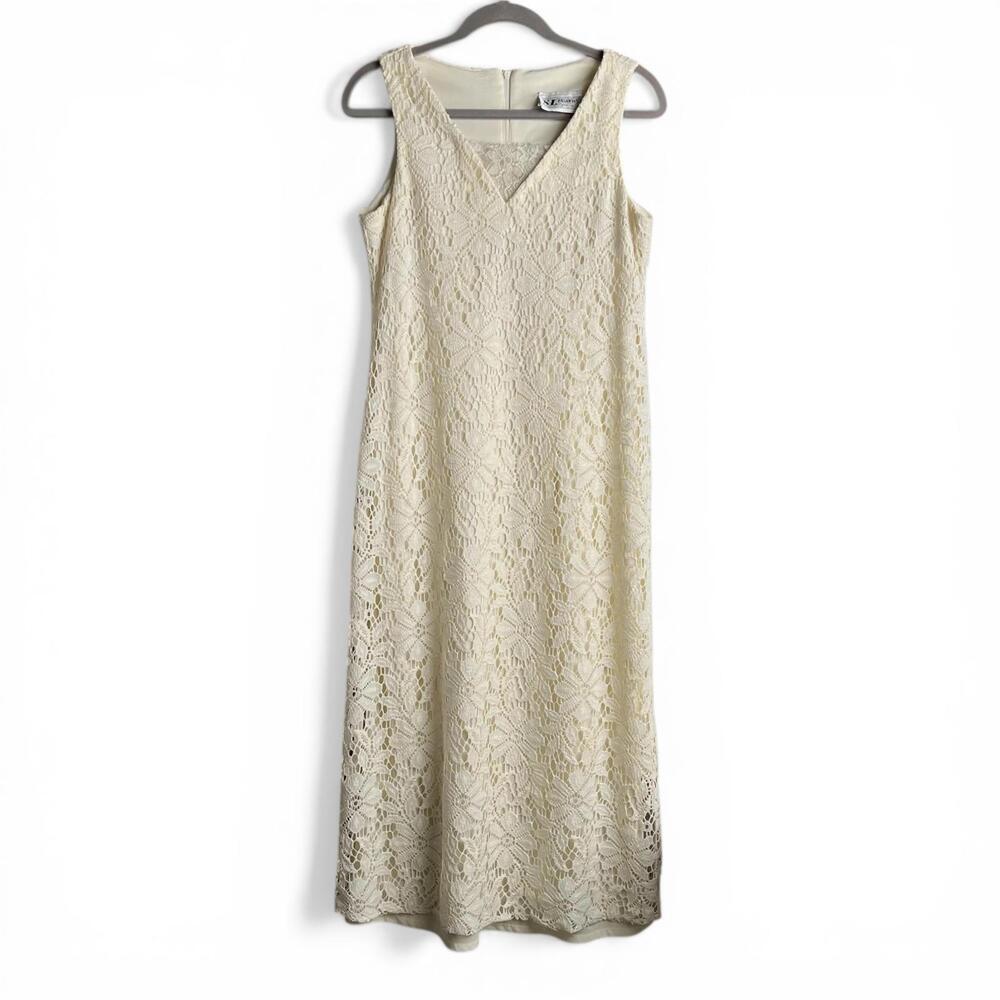 Vintage Cream Lace Sleeveless Midi Dress